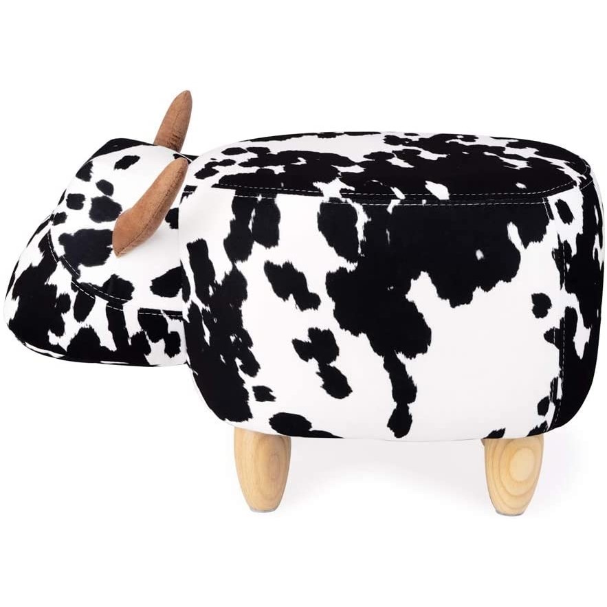 Acquista online Balvi Stool Pouf the Spotted Cow black white faux leather with wooden legs Balvi